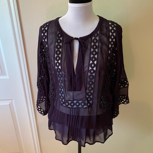 ANTHROPOLOGIE  Beautiful dark purple sheer top - Picture 7 of 9